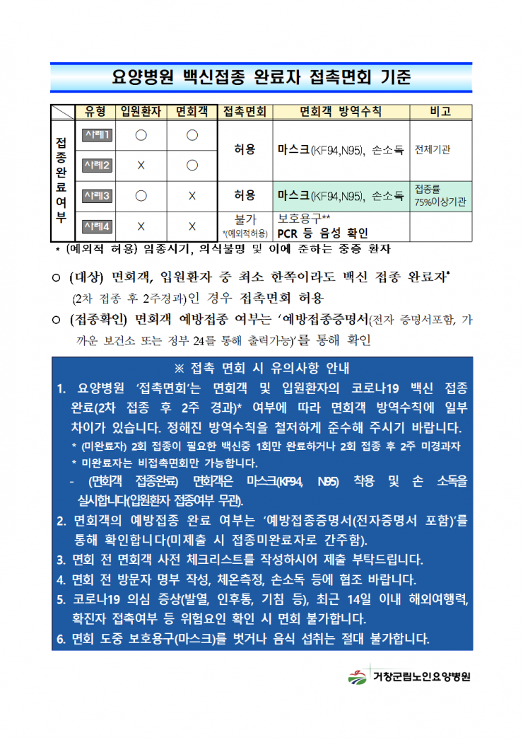 요양병원 백신접종 완료자 접촉면회 기준001