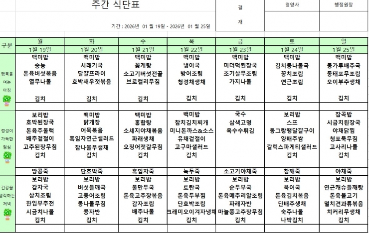 1.19~1.25 식단표