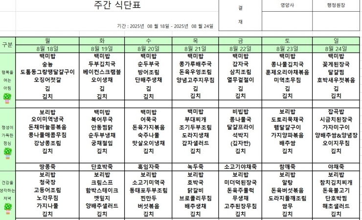 25.8.18~8.24 식단
