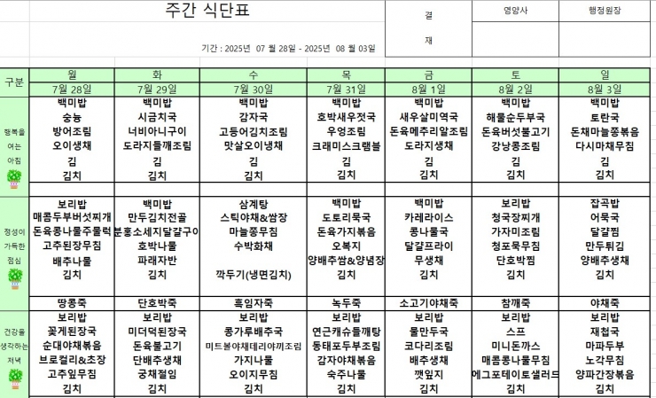 7.28~8.3 식단표