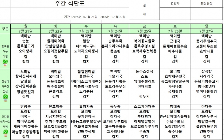 7월21~27 식단