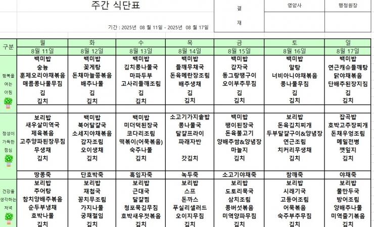 8.11~8.17 식단표